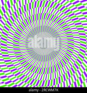 Fond d'illusion optique radiale. Les lignes abstraites violettes et vertes apparaissent en cercles. Affiche, bannière, conception de modèle. Papier peint illusion spirale tournante. Illustration vectorielle opt art Illustration de Vecteur