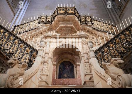 Célèbre escalier doré à la cathédrale de Burgos Banque D'Images