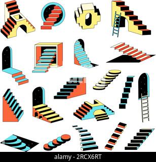 Échelles surréalistes. Différentes constructions abstraites de fantaisie avec escaliers échelles géométriques vectorielles récentes Illustration de Vecteur