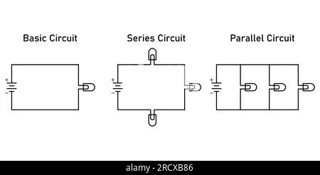 Circuit de base. Circuit en série. Schéma de circuit parallèle. Schéma du circuit avec ampoules et batterie. Illustration de Vecteur