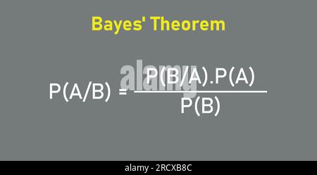 Formule du théorème de Bayes en théorie des probabilités. Ressources mathématiques pour les enseignants et les élèves. Illustration de Vecteur