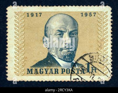 Vladimir Lénine. 40e anniversaire de la Révolution bolchevique. Publié en 1957. Magyar Posta (poste hongroise). Valeur faciale : 1 pi (un forint hongrois). Banque D'Images