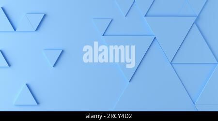 Formes géométriques embossées triangulaires abstraites sur fond bleu. Maquette de fond d'écran fond d'écran. Rendu 3D. Banque D'Images