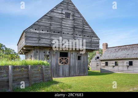 Fort King George State Historic site Blockhouse à Darien, Géorgie, (États-Unis) Banque D'Images