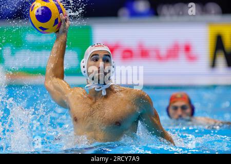 Fukuoka, Japon. 17 juillet 2023. FUKUOKA, JAPON - JUILLET 17 : lors du Championnat du monde aquatique 2023 match masculin Serbie et Espagne le 17 juillet 2023 à Fukuoka, Japon (photo Albert Ten Hove/Orange Pictures) crédit : Orange pics BV/Alamy Live News Banque D'Images