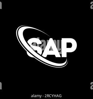 Logo SAP. Lettre SAP. Conception de logo de lettre SAP. Initiales logo SAP lié à un cercle et logo monogramme majuscule. Typographie SAP pour la technologie, les entreprises Illustration de Vecteur