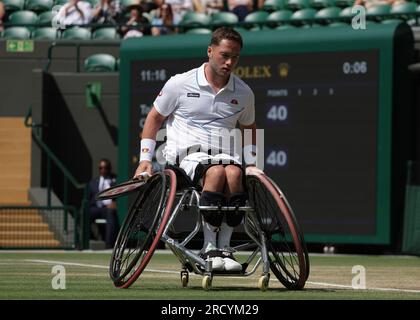 16 juillet 2023 ; All England Lawn tennis and Croquet Club, Londres, Angleterre : tournoi de tennis de Wimbledon ; Alfie&#xa0;Hewett (GBR) , finale de simples en fauteuil roulant masculin Banque D'Images