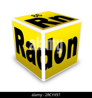 Tableau périodique du gaz radon illustration du concept en forme de cube isolé sur blanc. Banque D'Images