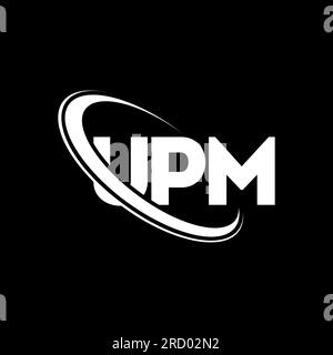 Logo UPM. Lettre UPM. Logo UPM. Initiales du logo UPM liées à un cercle et au logo monogramme en majuscules. Typographie UPM pour la technologie, les entreprises Illustration de Vecteur