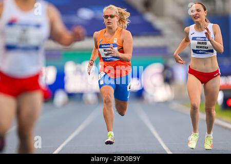 Paris, France. 17 juillet 2023. PARIS, FRANCE - 17 JUILLET : Nienke Timmer des pays-Bas en compétition dans la finale du 100m T35 féminin le jour 10 des Championnats du monde de para-athlétisme Paris 2023 au Stade Charlety le 17 juillet 2023 à Paris, France. (Photo de Marcus Hartmann/Agence BSR) crédit : Agence BSR/Alamy Live News Banque D'Images