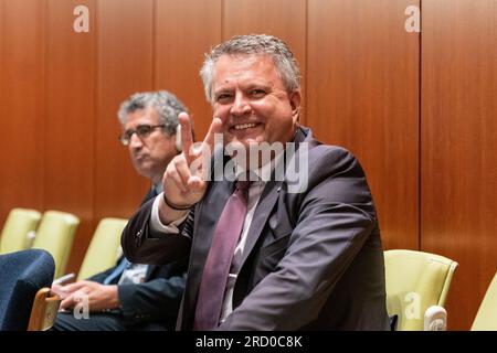 New York, États-Unis. 17 juillet 2023. L'Ambassadeur Sergiy Kyslytsya d'Ukraine assiste à la commémoration du 25e anniversaire du Statut de Rome au Siège de l'ONU. (Photo de Lev Radin/Pacific Press) crédit : Pacific Press Media production Corp./Alamy Live News Banque D'Images