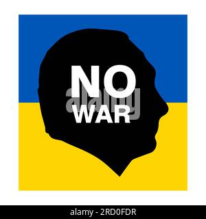 silhouette noire de la tête de poutine sur le drapeau de l'ukraine pas de guerre, guerre en ukraine, illustration vectorielle Banque D'Images