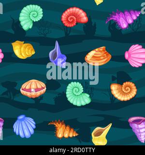 Dessin sans couture des coquillages tropicaux. Personnages sous-marins amusants et mignons Illustration de Vecteur