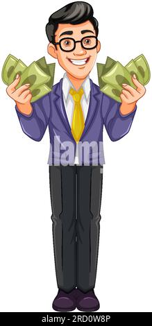 Homme d'affaires de jeunesse tenant l'illustration de l'argent Illustration de Vecteur