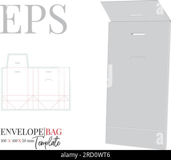 Modèle de sac d'enveloppe, vecteur avec découpe, lignes découpées au laser. Sac enveloppe blanc, transparent, vierge, isolé maquette sur fond blanc avec perspective Illustration de Vecteur