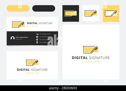 Logo signature numérique avec slogan modifiable. Livre de marque et modèle de carte de visite. Illustration de Vecteur