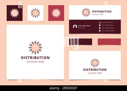 Conception de logo de distribution avec slogan modifiable. Livre de marque et modèle de carte de visite. Illustration de Vecteur