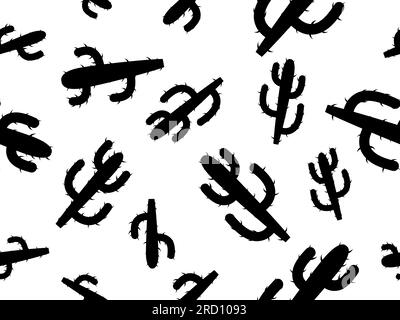 Motif Cactus Seamless. Cactus Carnegiea du désert. Cactus noirs avec des épines sur fond blanc. Grands cactus mexicains vides. Design pour bannières et poste Illustration de Vecteur