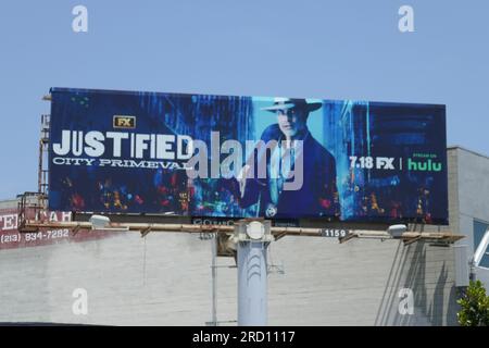 Los Angeles, Californie, USA 17 juillet 2023 vue générale de l'atmosphère de Justified City Primeval FX Billboard le 17 juillet 2023 à Los Angeles, Californie, USA. Photo de Barry King/Alamy stock photo Banque D'Images