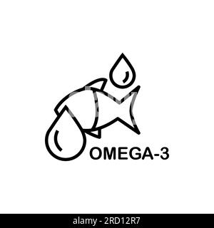 Icône de contour de l'huile de poisson. Supplément alimentaire Omega 3, goutte de graisse multivitaminée, symbole de ligne isolé sur fond blanc. Illustration de Vecteur