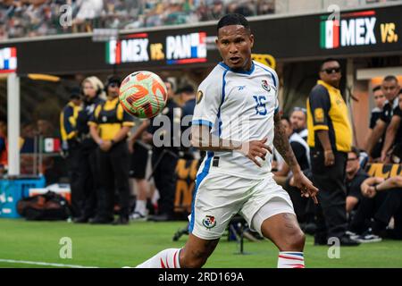 Le défenseur panaméen Eric Davis (15 ans) lors de la finale de la coupe d’or de la CONCACAF 2023 contre le Mexique, dimanche 16 juillet 2023, au SOFI Stadium, À Inglewood, CA. Mexi Banque D'Images