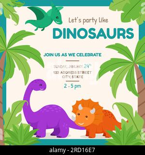 Une illustration vectorielle de dinosaures thème carte d'invitation Party Illustration de Vecteur