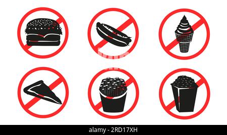 jeu de symboles autocollants de restauration rapide interdits Illustration de Vecteur
