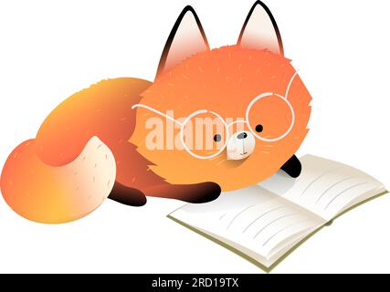 Mignon Fox Livre de lecture enfants Clipart éducatif Illustration de Vecteur