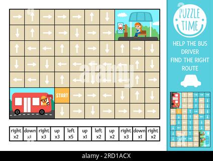 Labyrinthe logique de transport pour les enfants avec bus et passager en attente. Compétition de transport activité imprimable préscolaire. Jeu de labyrinthe ou puzzle avec l Illustration de Vecteur