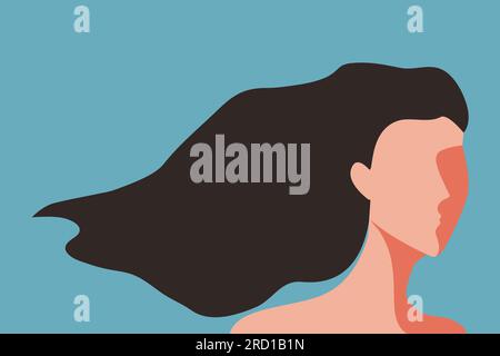 Portrait abstrait d'une femme aux cheveux fluides. Portrait de femme sans visage. Illustration vectorielle Illustration de Vecteur