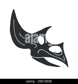 Vector dessin à la main crâne de dinosaure triceratops noir isolé sur fond blanc Illustration de Vecteur