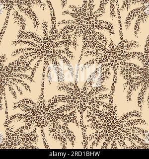 Motif paume sans couture. Imprimé léopard. Patrères répétées de palmiers. Silhouette d'arbre à noix de coco. Arrière-plan moderne de la zone des animaux. Répétition de la conception. Été Illustration de Vecteur
