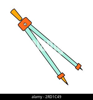 Dessin animé de compas géométrique d'école dans le style rétro doodle. Retour à l'école élément de papeterie Bold Bright. Fournitures classiques pour l'éducation des enfants ou Illustration de Vecteur
