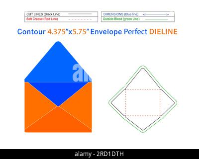 4.375x5.75 pouces modifiable facilement redimensionnable Packaging Contour modèle de ligne de découpe d'enveloppe et enveloppe 3D. Illustration de Vecteur