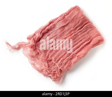 serviette en coton froissés rose isolée sur fond blanc, vue du dessus Banque D'Images