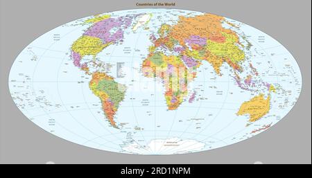 Une carte du monde avec le nom du pays dessus. Illustration de Vecteur