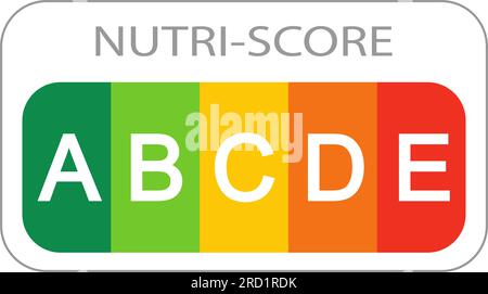 Étiquette Nutri Score avec lettres de classification A, B, C, D, E sur fond blanc. Autocollant de qualité nutritionnelle des aliments utilisé dans le système de classification des produits européens. Illustration vectorielle à plat Illustration de Vecteur