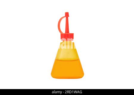 Graisseur domestique avec huile lubrifiante isolée sur fond blanc Banque D'Images