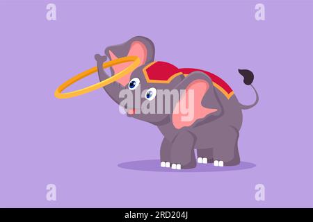 Design plat graphique dessinant un éléphant effectue un spectacle de cirque en tournant un cercle à l'aide de son tronc. Animal mignon qui est très attrayant. Sho réussi Banque D'Images