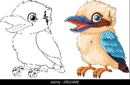Un kookaburra souriant originaire d'Australie se tient isolé sur un fond blanc dans une illustration de style dessin animé vectoriel Illustration de Vecteur