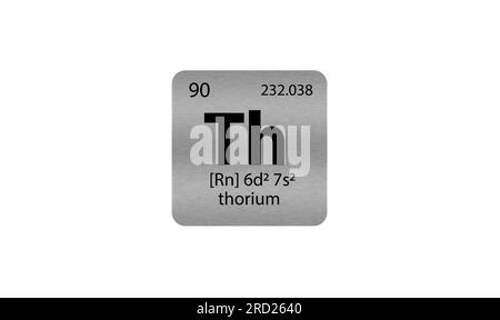 Eléments de thorium sur un tableau périodique métallique sur fond blanc. Illustration de l'icône. Banque D'Images