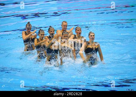 Fukuoka, Japon. 17 juillet 2023. Équipe américaine natation artistique : Championnats du monde aquatiques Fukuoka 2023 finale de routine acrobatique à Marine Messe Fukuoka Hall A à Fukuoka, Japon . Crédit : YUTAKA/AFLO SPORT/Alamy Live News Banque D'Images