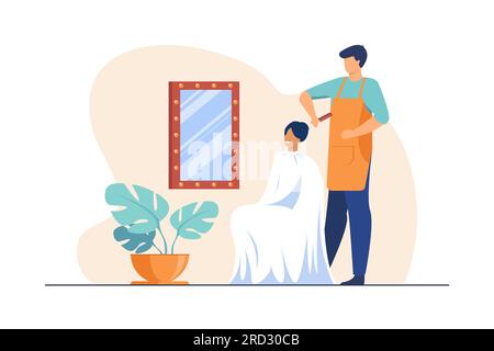 Coiffeur de sexe masculin se brossant les cheveux de la femme Illustration de Vecteur