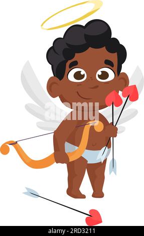 Sourire afro cupidon avec illustration de flèches d'amour Illustration de Vecteur