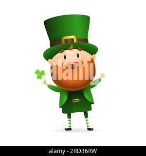 Leprechaun barbu avec feuille de trèfle Illustration de Vecteur