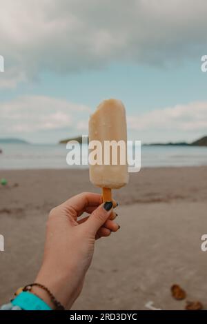 avoir de la glace à la plage Banque D'Images