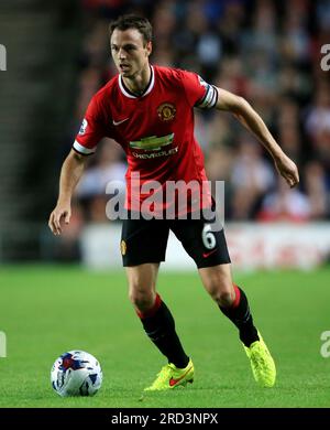 Photo du dossier datée du 26-08-2014 de Jonny Evans, qui a signé un contrat à court terme avec Manchester United et sera dans l’équipe pour leurs prochains matchs de pré-saison. Date d'émission : mardi 18 juillet 2023. Banque D'Images