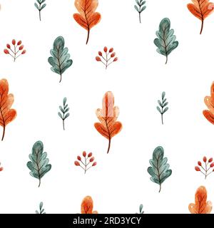 Automne automne chêne feuilles automne modèle d'aquarelle sans couture d'automne sur un fond blanc Banque D'Images