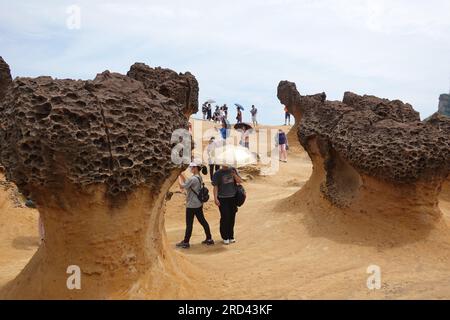 Yehliu Gepark roches altérées par la mer, le temps et le mouvement de la terre pour créer un paysage géologique unique, Yehliu Cape près de Taipei, en Chine Banque D'Images