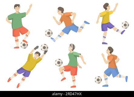 Ensemble d'illustrations plates de joueurs de football joyeux Illustration de Vecteur